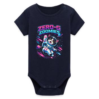 Null-G Zoomies | Astro Cat Space Humor - Organic Short Sleeve Baby Bodysuit by Stanley/Stella - navy - Front