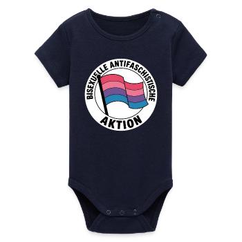 Bisexual Action - Antifa Pride Badge - Organic Short Sleeve Baby Bodysuit by Stanley/Stella - navy - Front