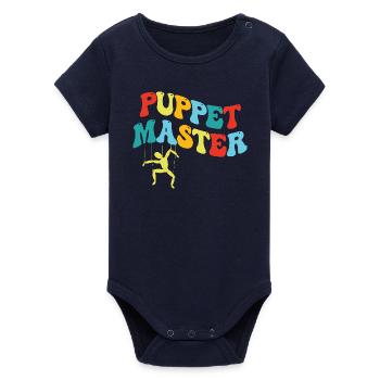 Puppet Master: Colorful Swing Silhouette - Organic Short Sleeve Baby Bodysuit by Stanley/Stella - navy - Front