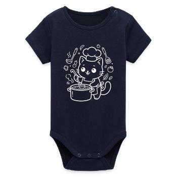 Kawaii Cat Chef Cooking - Organic Short Sleeve Baby Bodysuit by Stanley/Stella - navy - Front