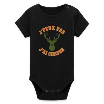 I can't I hunted vintage deer - Organic Short Sleeve Baby Bodysuit by Stanley/Stella - black - Front