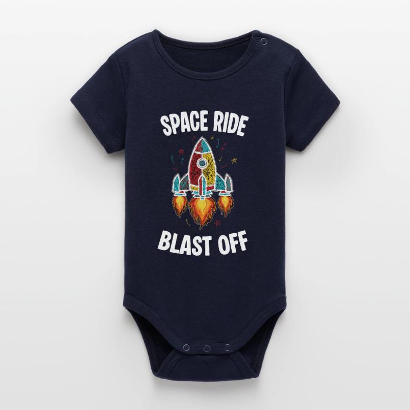 Space Rocket Retro Scribble Blast Off Organic Short Sleeve Baby Bodysuit by Stanley/Stella