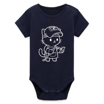 Kawaii Cat Welder - Organic Short Sleeve Baby Bodysuit by Stanley/Stella - navy - Front