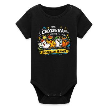 Das Checkerteam und die schnellen Hühner - Organic Kurzarm-Babybody von Stanley/Stella - Schwarz - Vorne