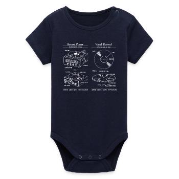 Retro Record Player Blueprint - Organic Short Sleeve Baby Bodysuit by Stanley/Stella - navy - Front