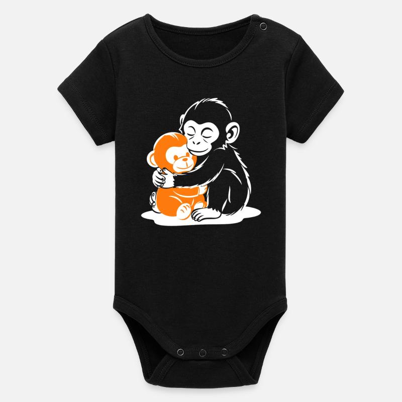 Hugging Monkey Duo - Organic Short Sleeve Baby Bodysuit by Stanley/Stella - black