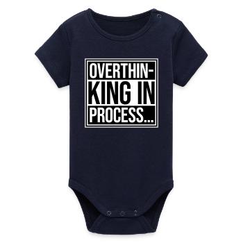 Overthinking In Process Funny Brooding Saying Logo - Organic Short Sleeve Baby Bodysuit by Stanley/Stella - navy - Front