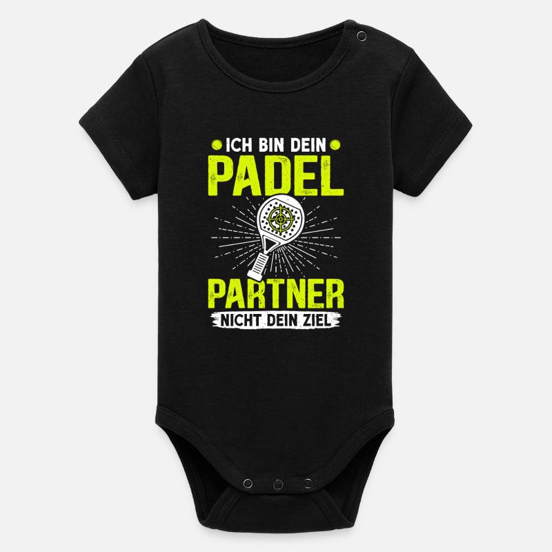 Jeu de padel JE SUIS TON PARTENAIRE DE PADEL, PAS TON OBJECTIF - Body bébé manches courtes bio Stanley/Stella - noir