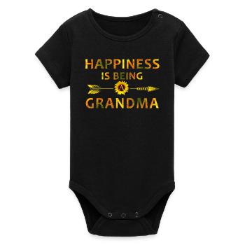Le bonheur, c’est être une chemise drôle de grand-mère - Body bébé manches courtes bio Stanley/Stella - noir - Devant