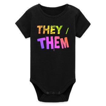 they / them Geschenkidee LGBTQ+ nonbinary Pronomen - Organic Kurzarm-Babybody von Stanley/Stella - Schwarz - Vorne