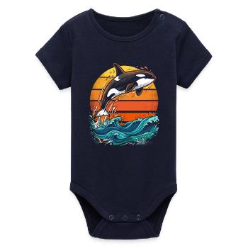 Orca im Sonnenuntergang - Organic Kurzarm-Babybody von Stanley/Stella - Navy - Vorne