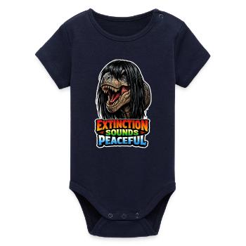 Emo Dinosaur, Sad Dino, Emotional - Organic Short Sleeve Baby Bodysuit by Stanley/Stella - navy - Front