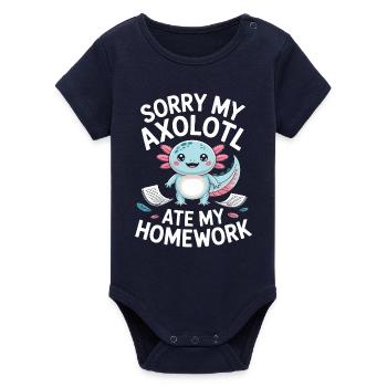 Axolotl Homework Excuse - Organic Short Sleeve Baby Bodysuit by Stanley/Stella - navy - Front