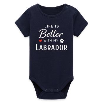 Life is Better with My Labrador Retriever Dog Love - Organic Short Sleeve Baby Bodysuit by Stanley/Stella - navy - Front