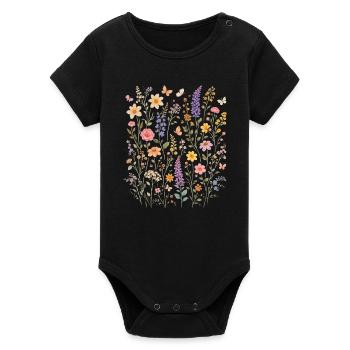 Wildflowers Flowers Flowers Natural Botanical Garden - Organic Short Sleeve Baby Bodysuit by Stanley/Stella - black - Front