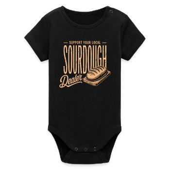 Support Local Sourdough Dealer - Organic Short Sleeve Baby Bodysuit by Stanley/Stella - black - Front