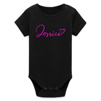 Jessica Signature Neon Pink - Organic Short Sleeve Baby Bodysuit by Stanley/Stella - black - Front