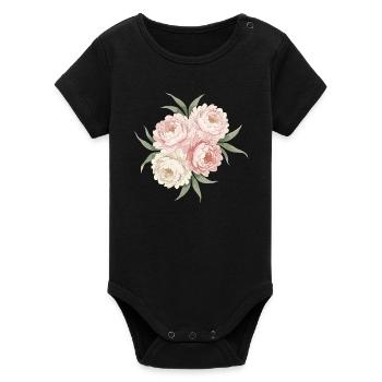Peonies Bouquet in Pink - Organic Short Sleeve Baby Bodysuit by Stanley/Stella - black - Front