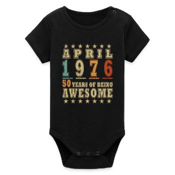 Jubilee year April 1976 - Organic Short Sleeve Baby Bodysuit by Stanley/Stella - black - Front