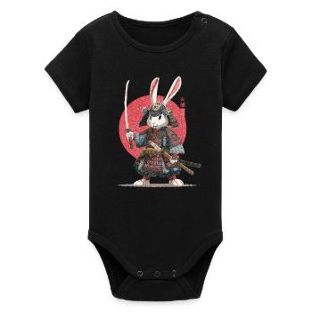 Bunny Samurai in Armor - Organic Short Sleeve Baby Bodysuit by Stanley/Stella - black - Front
