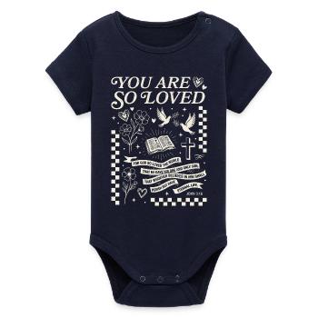 You Are Loved - John 3:16 Art - Organic Short Sleeve Baby Bodysuit by Stanley/Stella - navy - Front