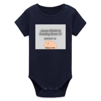 Jesus Christ Is Coming Soon !!! - Organic Short Sleeve Baby Bodysuit by Stanley/Stella - navy - Front