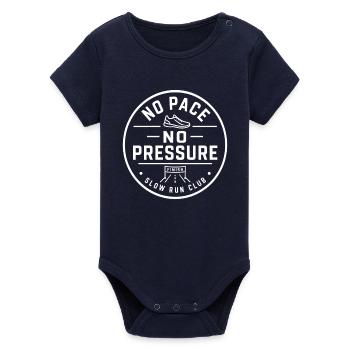 No Pace No Pressure - Organic Short Sleeve Baby Bodysuit by Stanley/Stella - navy - Front