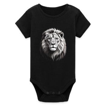 Lion's Head - Organic Short Sleeve Baby Bodysuit by Stanley/Stella - black - Front
