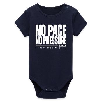 No Pace No Pressure - Organic Short Sleeve Baby Bodysuit by Stanley/Stella - navy - Front