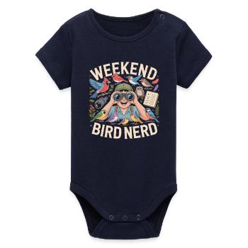Weekend Bird Nerd Bird Watcher - Organic Short Sleeve Baby Bodysuit by Stanley/Stella - navy - Front