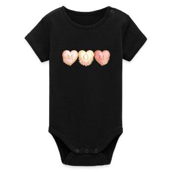 Trio MAMAN Cœurs d’Or, Esthétique Cœur Rose Or - Body bébé manches courtes bio Stanley/Stella - noir - Devant