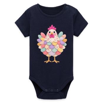 Cute Patchwork Hen Rustic Style - Organic Short Sleeve Baby Bodysuit by Stanley/Stella - navy - Front