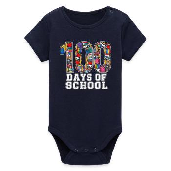 100 Days Classroom School Supplies Student Pride - Organic Short Sleeve Baby Bodysuit by Stanley/Stella - navy - Front