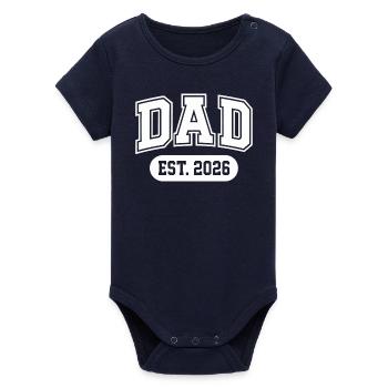 Papa Est. 2026 Retro Design - Organic Short Sleeve Baby Bodysuit by Stanley/Stella - navy - Front