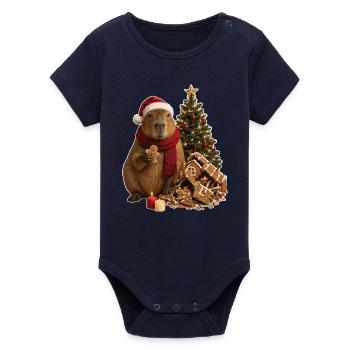 Christmas Capybara Advent Magic - Organic Short Sleeve Baby Bodysuit by Stanley/Stella - navy - Front
