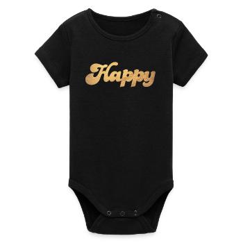 Happy Gold Squiggles Cursive Citations de bonheur - Body bébé manches courtes bio Stanley/Stella - noir - Devant
