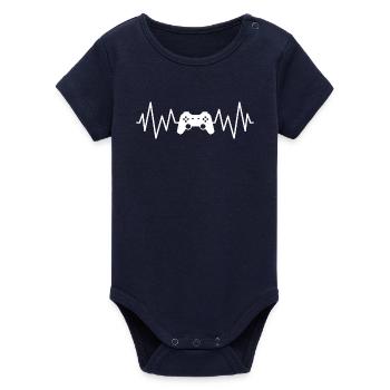 Gamer Rhythm: Controller and Heart - Organic Short Sleeve Baby Bodysuit by Stanley/Stella - navy - Front