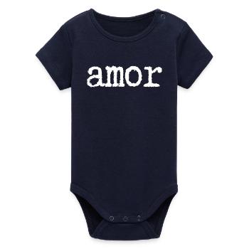 love - Organic Short Sleeve Baby Bodysuit by Stanley/Stella - navy - Front