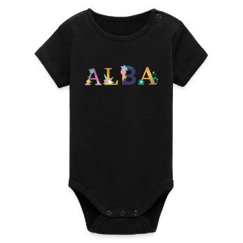 ALBA name decorated with flowers - Organic Short Sleeve Baby Bodysuit by Stanley/Stella - black - Front