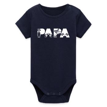 Papa Race Car Dad Wheel Racing Formula - Organic Short Sleeve Baby Bodysuit by Stanley/Stella - navy - Front