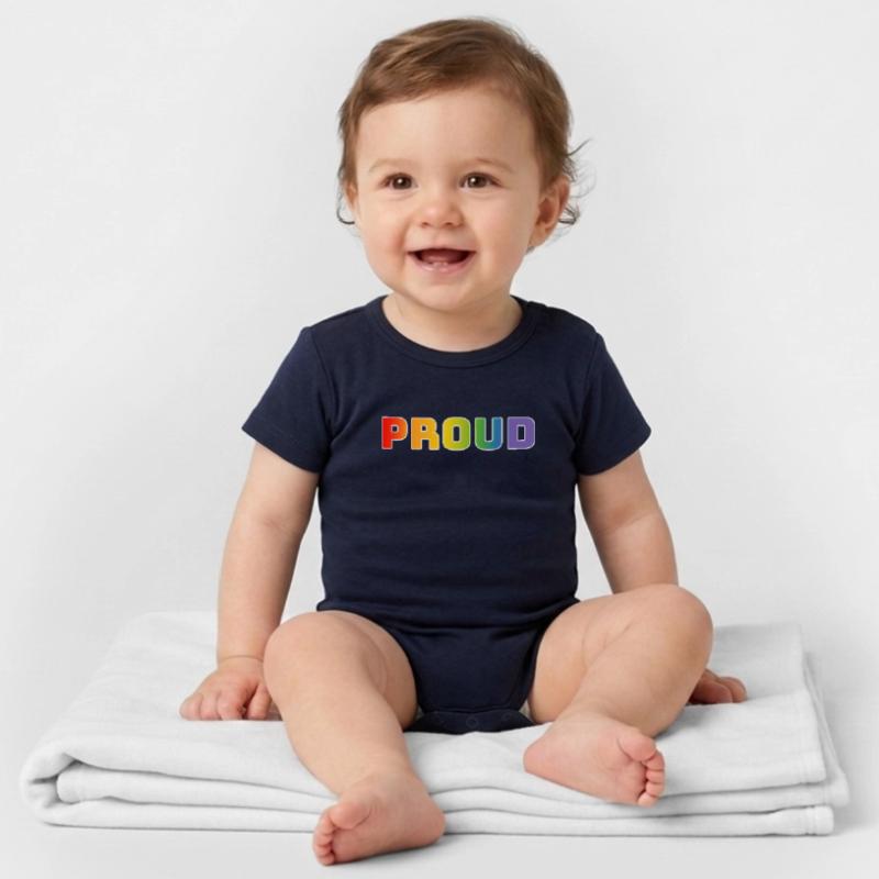 Rainbow proud white Organic Short Sleeve Baby Bodysuit by Stanley/Stella