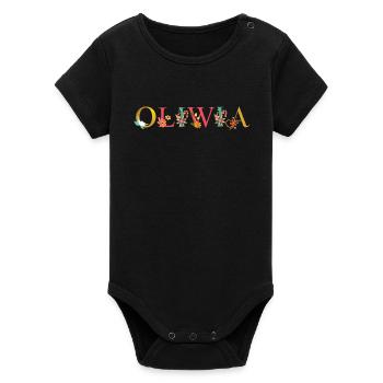 OLIWIA name decorated with flowers - Organic Short Sleeve Baby Bodysuit by Stanley/Stella - black - Front