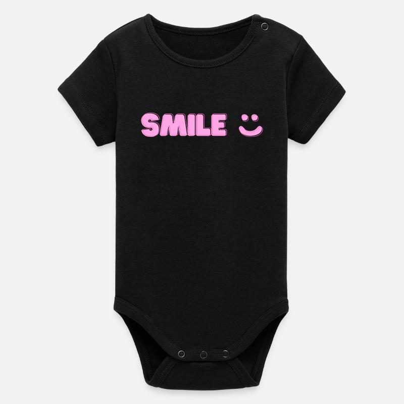 Smile print - Organic Short Sleeve Baby Bodysuit by Stanley/Stella - black