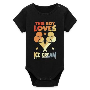Dieser Junge liebt Eiscreme - Organic Kurzarm-Babybody von Stanley/Stella - Schwarz - Vorne