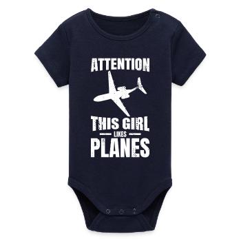 Cette fille aime les avions - Body bébé manches courtes bio Stanley/Stella - marine - Devant