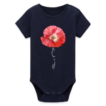 Red poppy garden flower - Organic Short Sleeve Baby Bodysuit by Stanley/Stella - navy - Front