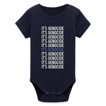 Typographic Phrase Repeated Genocide - Organic Short Sleeve Baby Bodysuit by Stanley/Stella - navy - Front