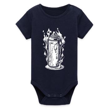 Comic Sprühdose mit Tropfen und Flammen - Organic Kurzarm-Babybody von Stanley/Stella - Navy - Vorne
