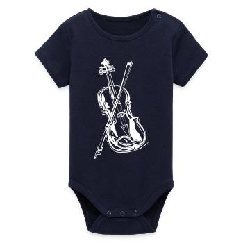 Violin Drawing - Organic Short Sleeve Baby Bodysuit by Stanley/Stella - navy - Front