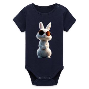 Mountain Rabbit Arctic Hare Albino Rabbit White Rabbit - Organic Short Sleeve Baby Bodysuit by Stanley/Stella - navy - Front